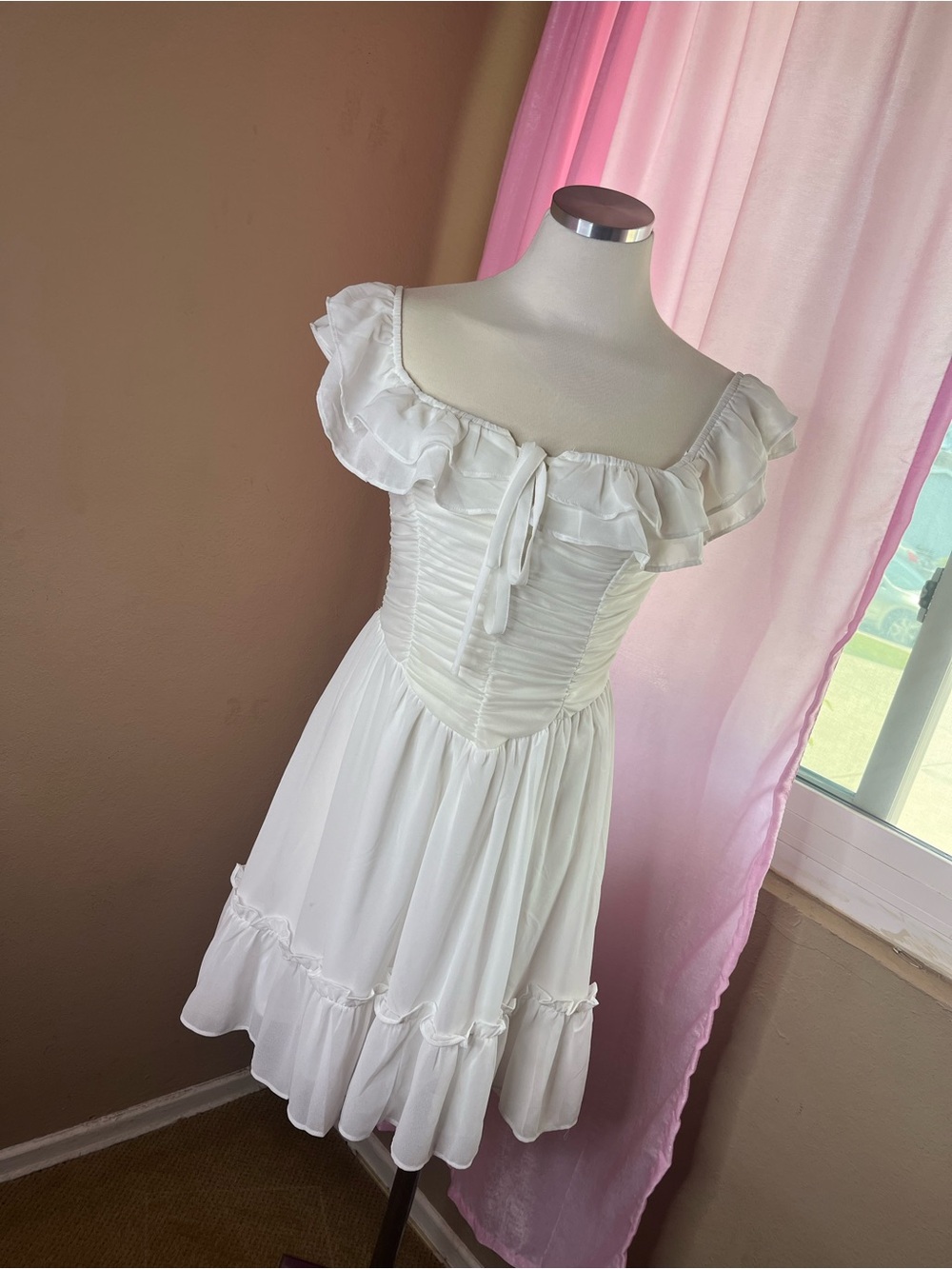 White Ruffled Off-Shoulder Sundress